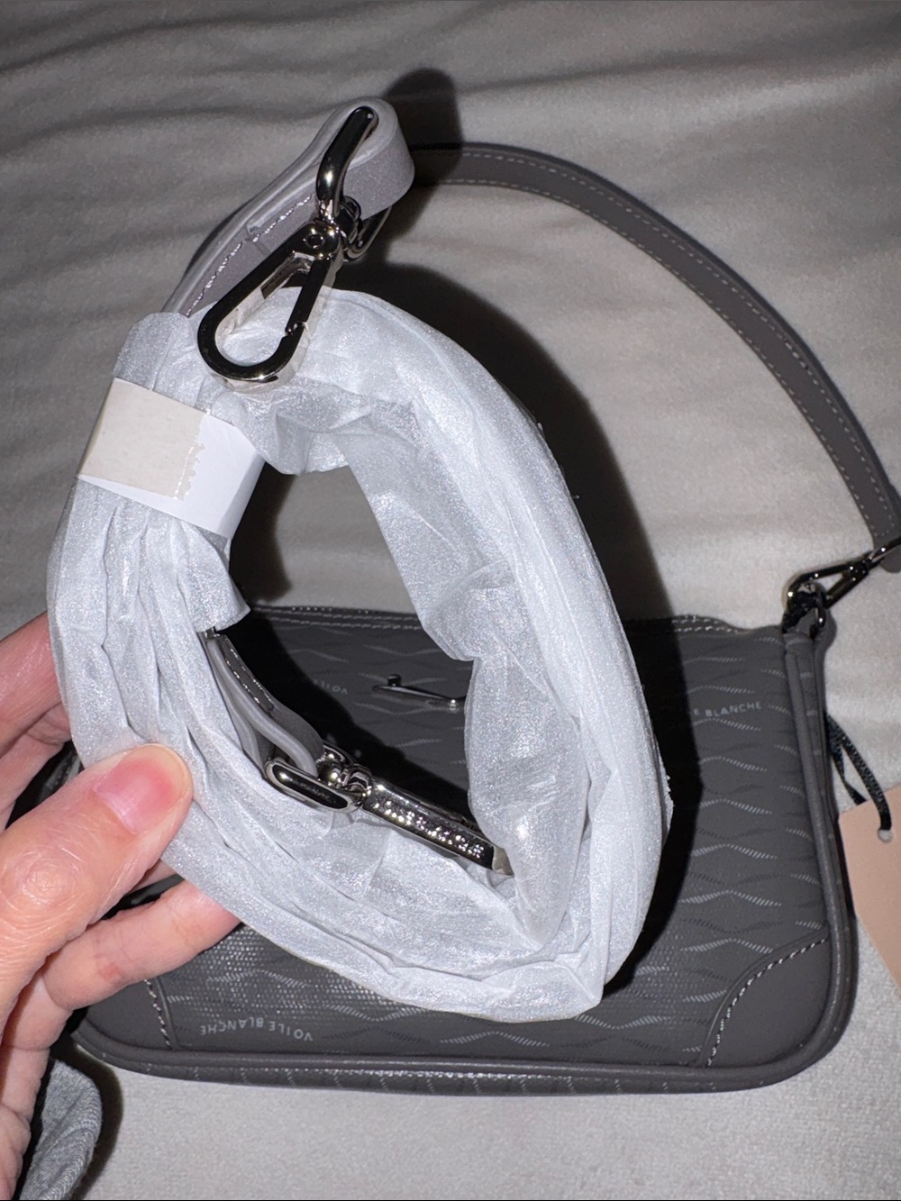 NWT VOILE BLANCHE Cocktail Monogram Small Purse in Cool Grey - Picture 7 of 13